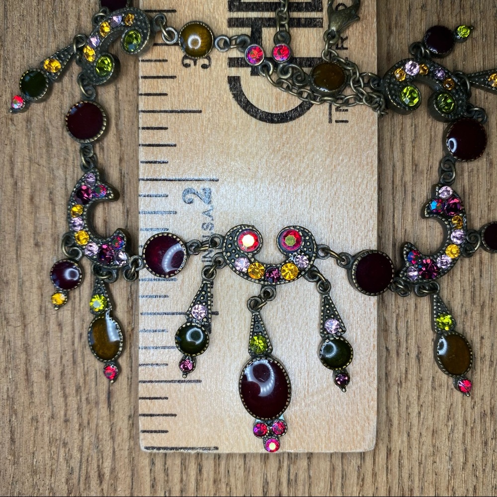 Vintage Red Swarovski Crystals & Enamel Art Deco Style Necklace w Dangles - Picture 2 of 8